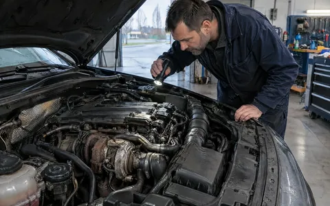 Geöffneter Motorraum eines Autos mit Motorschaden