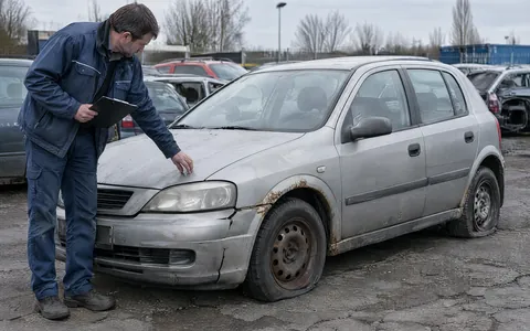 Schrottauto auf dem Hof von Autoankauf Meyer