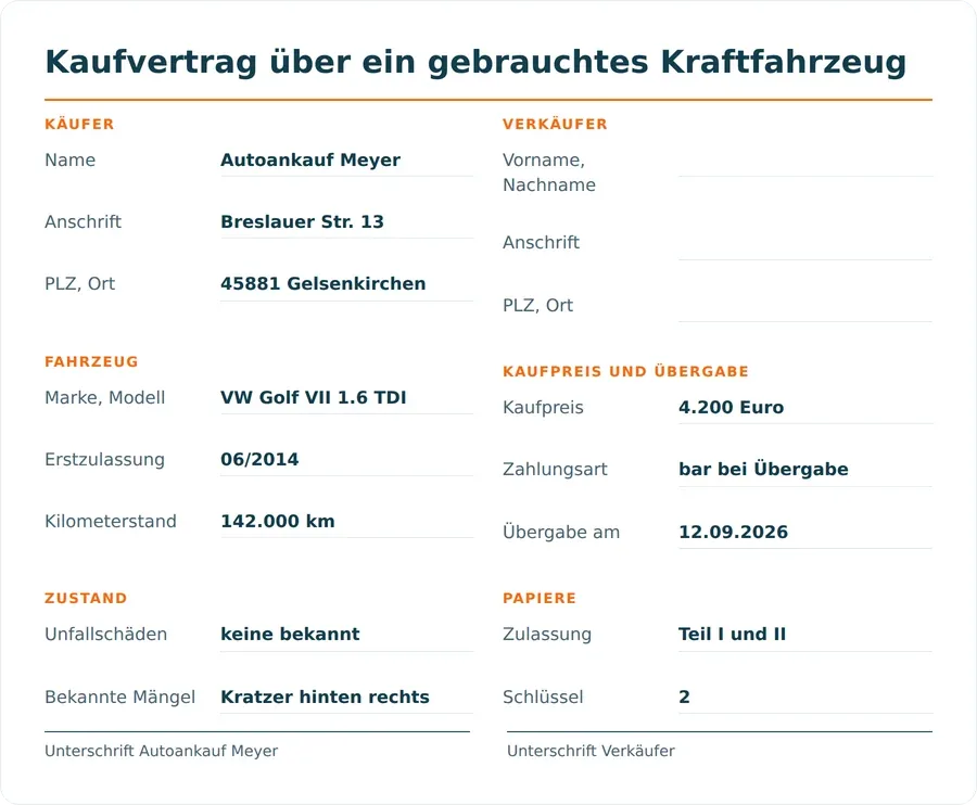 Vorschau des Kfz-Kaufvertrags von Autoankauf Meyer