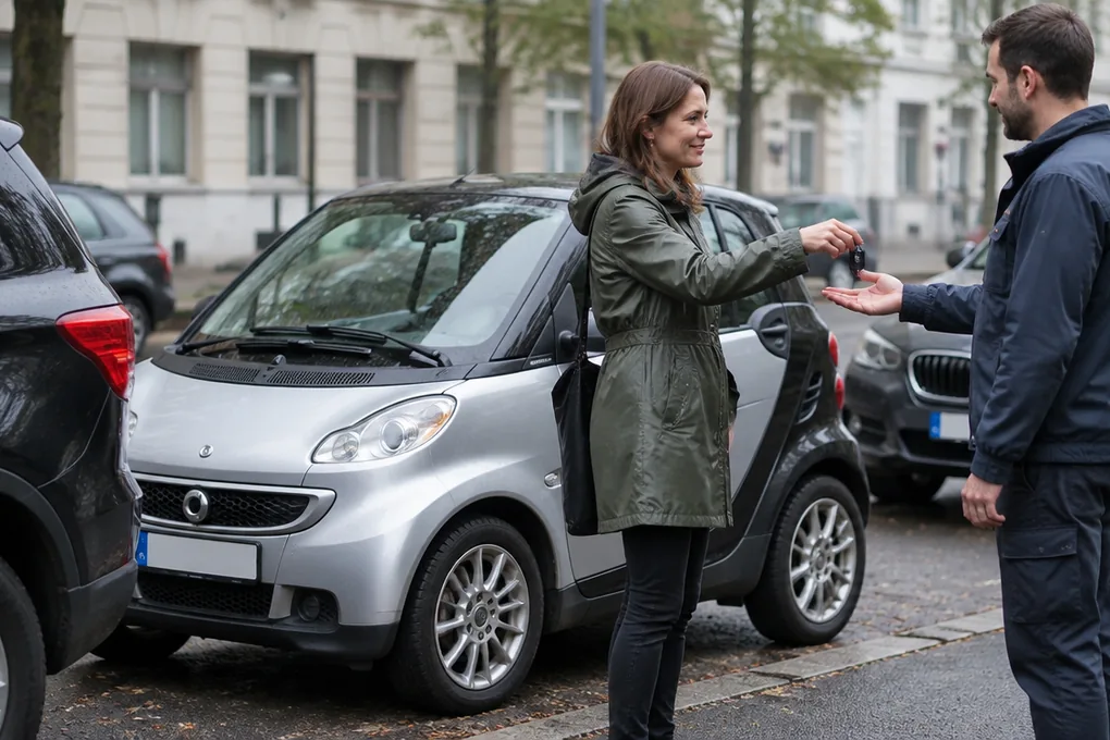 Smart bei der Übergabe an Autoankauf Meyer